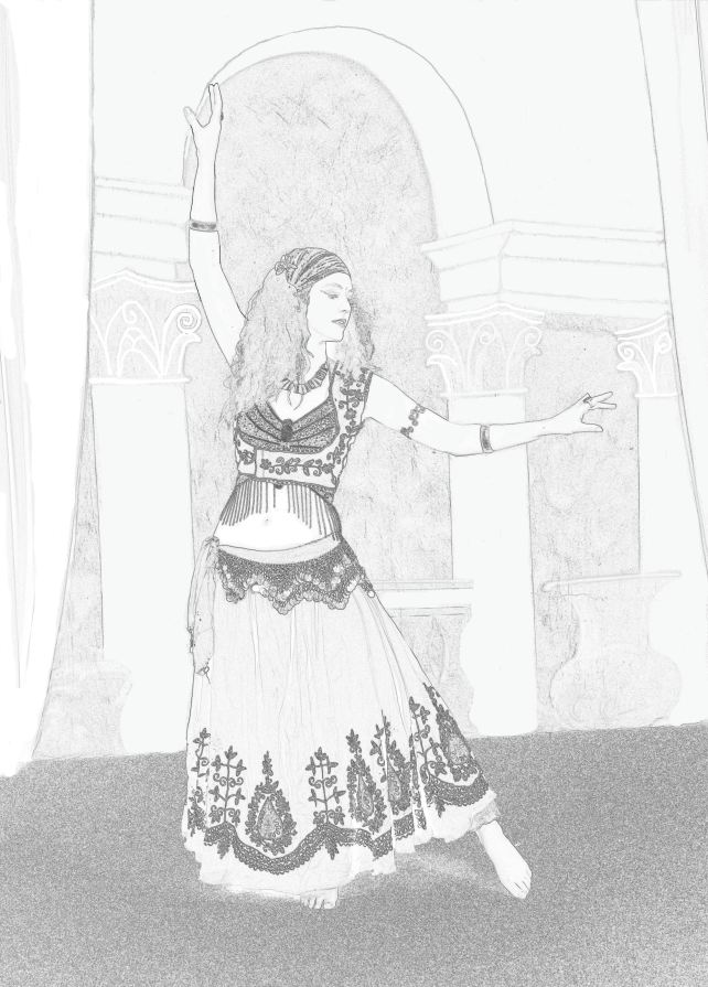 Jade, black and white image colouring in. Detailed colour in belly dancer. Color in Coloring in Belly dance, bellydance